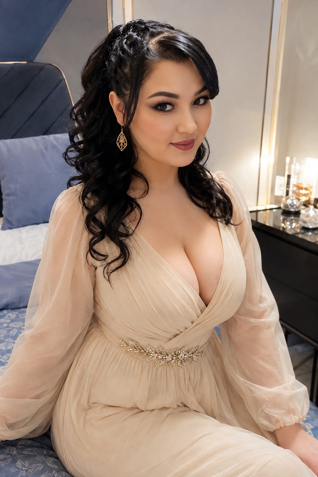 GunGun in an elegant cream dress