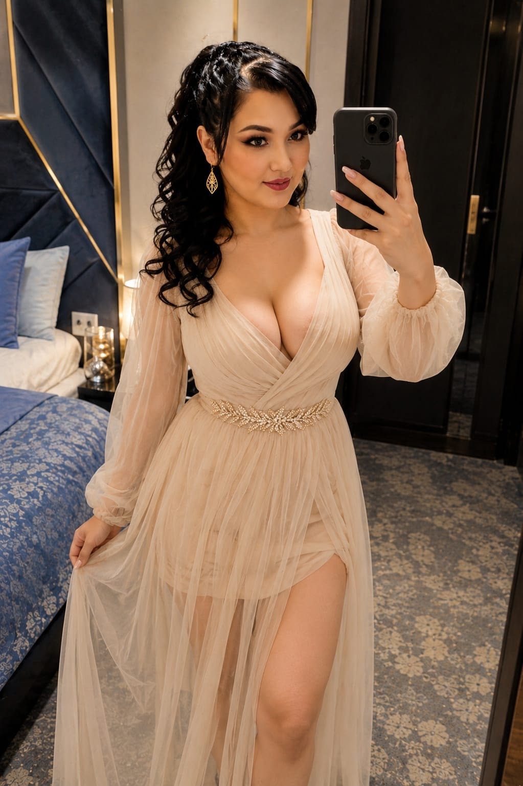 GunGun portrait in an elegant cream dress